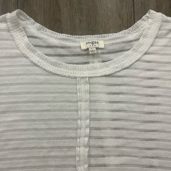 UMGEE USA White Oversized Knit Top Shirt Textured Semi Sheer Beach Tunic Large‎ - Picture 5 of 8